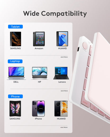 Samsers Ultra Slim Foldable Bluetooth Keyboard for Phone Tablet PC, Pink