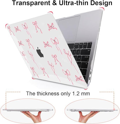 for MacBook Pro 13 Inch Case 2022 M2 2020 2021 A2338 M1 A2251 A2289 with Touch Bar & Touch ID, Pattern Plastic Hard Case Keyboard Cover Screen Protector Webcam Cover Brush, Pink Bowknot