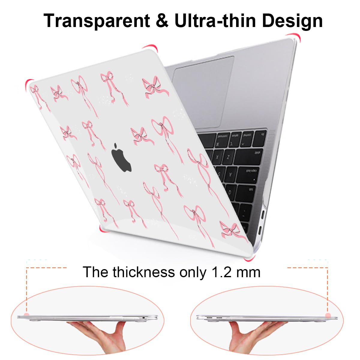 LCMOCICO Compatible with 2021 2020 2019 2018 MacBook Air 13 inch Case M1 A2337 A2179 A1932 with Touch ID, Crystal Clear Pattern Plastic Hard Shell Case for MacBook Air 13 M1 2021, Pink Bowknot