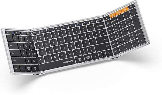 ProtoArc Foldable Bluetooth Keyboard, XK01 Full-Size Portable Keyboard for Travel, 105 Keys, 0.65" Keycaps, Multi-Device Sync for iPad Tablet Smartphone Laptop PC Windows iOS Android, Black Silver