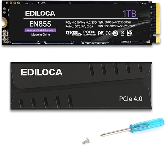 1TB PS5 SSD with Heatsink PCIe Gen4 NVMe M.2 Gaming SSD, 7400MB/s Read, 1GB DRAM Cache, 3D TLC | Internal Solid State Drive Compatible with PS5 & PC(EN855)