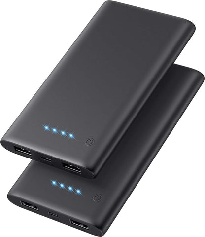 AONIMI [2 Pack] Portable Charger Power Bank 10000mAh,Ultra Slim Portable Phone Charger with Dual USB Outputs,Backup External Battery Pack Compatible with iPhone 15/14/13/12,Samsung etc-Black+Black