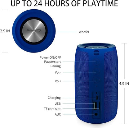 Bluetooth Speaker,MusiBaby Wireless,Waterproof,Outdoor,Portable Speaker,Dual Pairing,Loud Stereo,Booming Bass,24H Playtime Wireless Speakers for Home,iPhone,Party,Gifts(Blue)