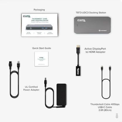 Plugable Thunderbolt Dock, 40Gbps with 100W Laptop Charging, Compatible with macOS, Windows, Dual HDMI Docking Station with DisplayPort - Dual Monitor, 2X USB-C, 3X USB 3, Gigabit Ethernet, Audio Jack