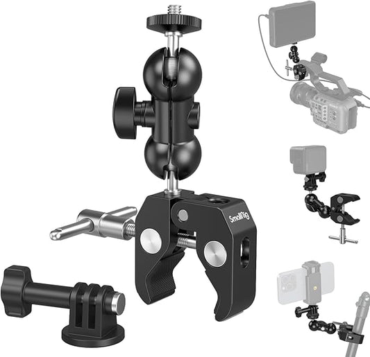 SmallRig Cool Ballhead Arm Super Camera Clamp Mount Double Ball Adapter, Fence Desk Table Mount for Ronin-M for Insta360, for Gopro - 1138