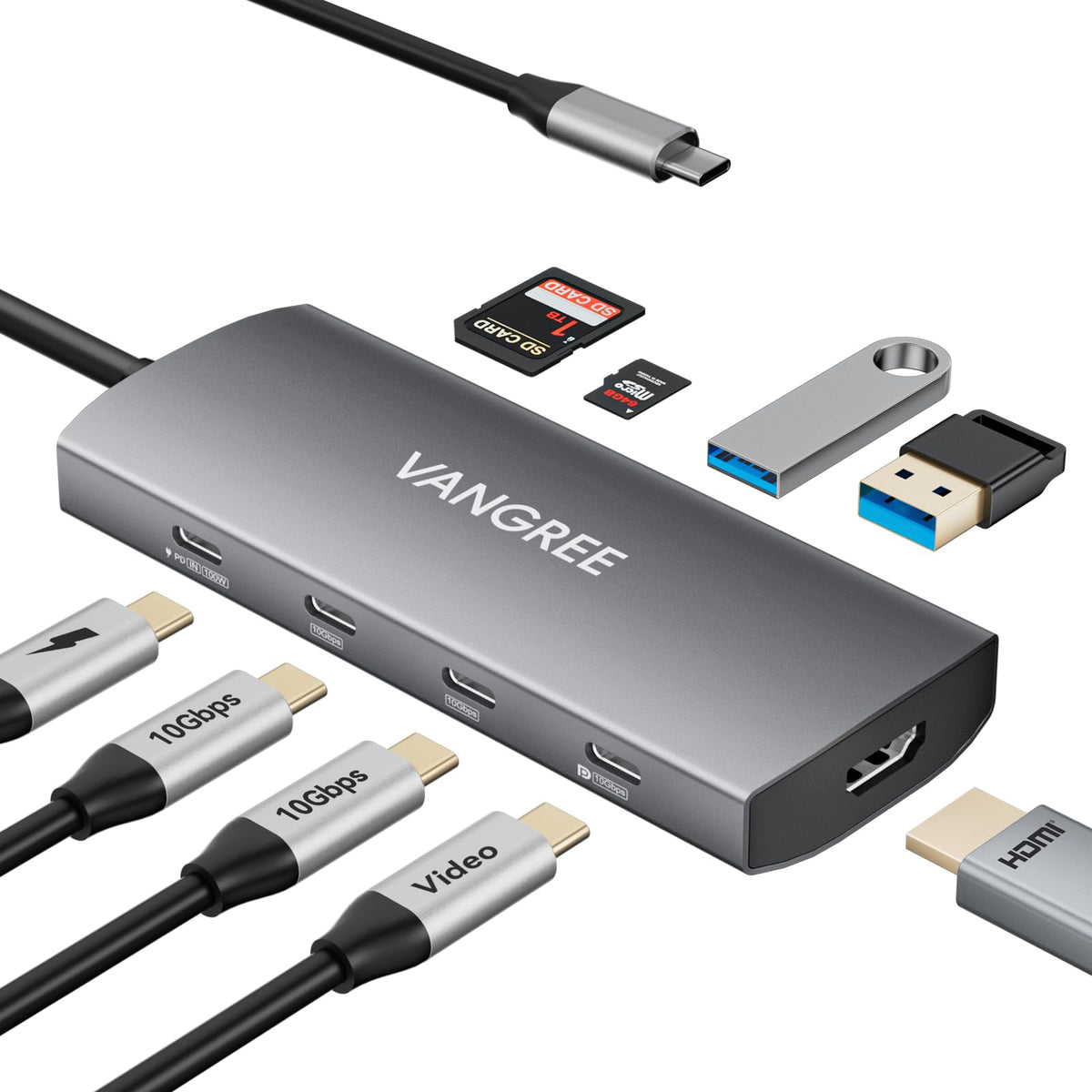 VANGREE 10Gbps USB C Hub with Dual 4K@60Hz USB-C Displayports