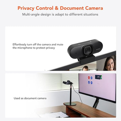 NUROUM V15AF 2K Webcam for PC, 1080P 60fps Autofocus HD Webcam with Dual Noise Cancelling Microphone, 75° FOV&Light Correction, USB Web Camera Plug&Play for Zoom/Teams,Grey