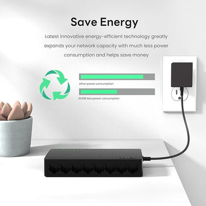 Tenda SG108, 8 Port Gigabit Switch, Unmanaged Home Ethernet Switch, Office Ethernet Splitter, Plug & Play, Plastic Case, Desktop/ Wall-Mount, Fanless Quiet, Limited Lifetime Protection