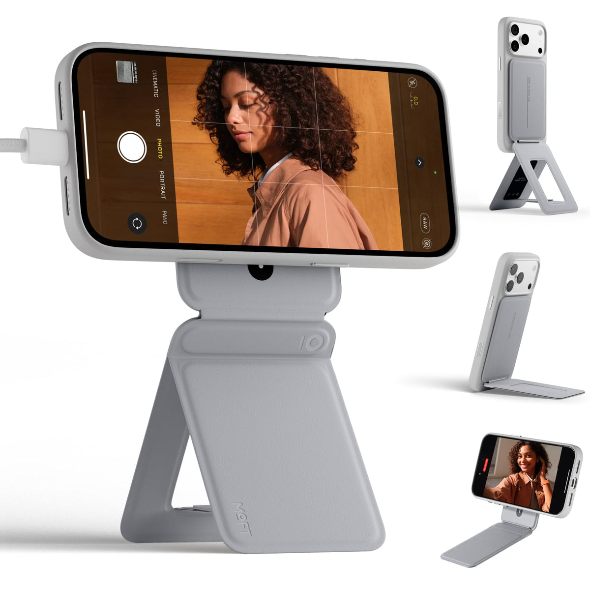MOFT Phone Stand, Magnetic Phone Tripod Stand Stain-Resistant MOVAS Leather & Angle Adjustment & Strong Magnets Tripod for iPhone 18 Pro & 18 Pro Max & 17-12 Series (Included Metal Ring)-Sunset