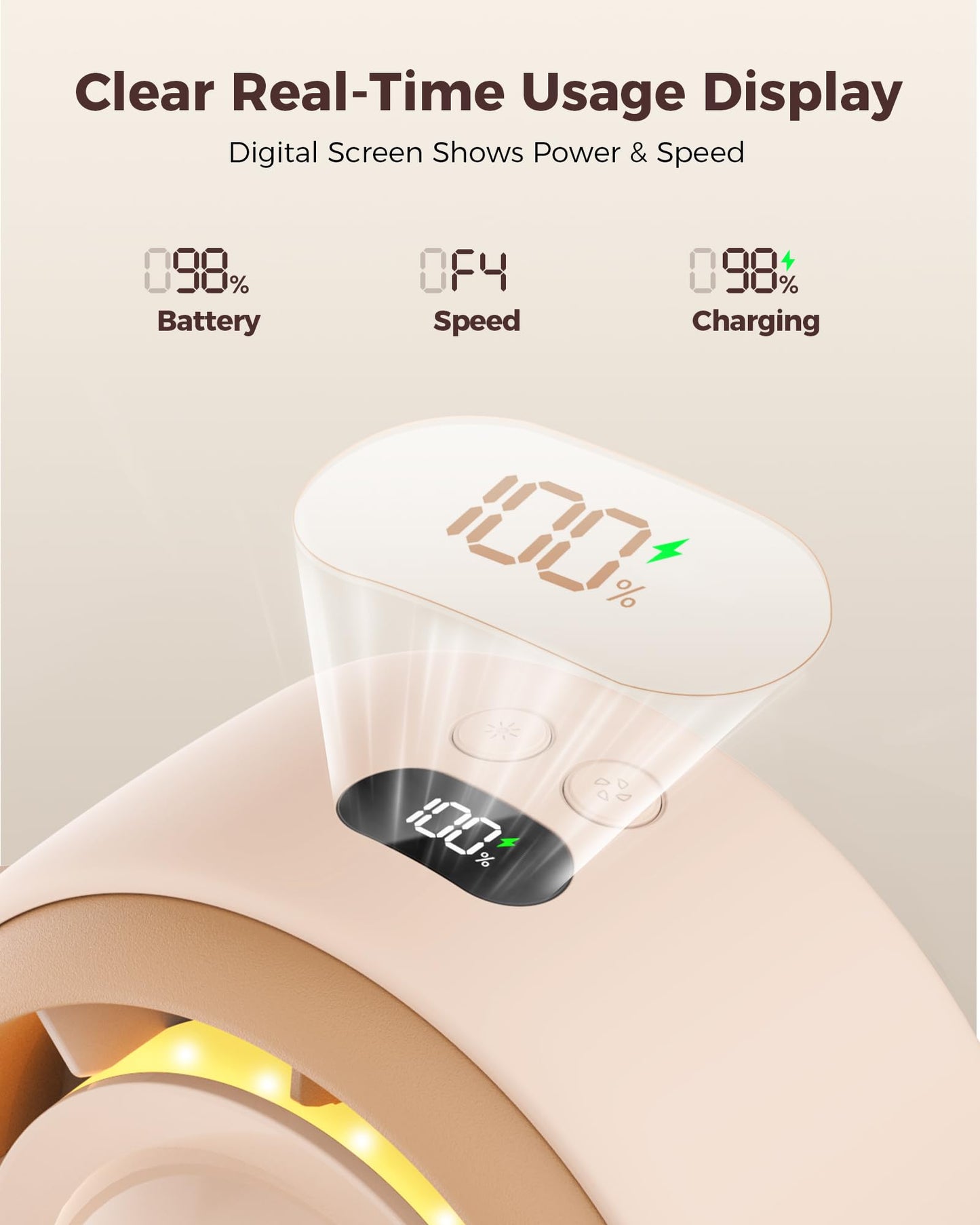SWEETFULL Baby Stroller Fan, Safe Portable Fan, 15H Use, Nightlight - Brown