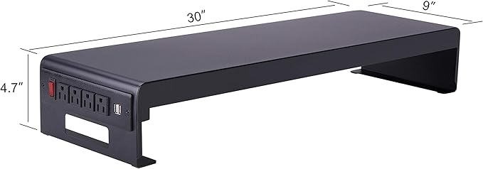 Rocelco 46" Standing Desk Converter with AC USB Charger and Dual Monitor Stand - Height Adjustable Three Screen Riser Computer Workstation - Sliding Keyboard Tray - Black (R DADRB-46-ACUSB-DM3)