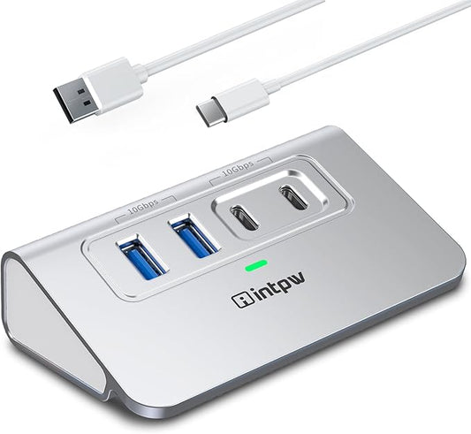 Intpw USB C Hub 10Gbps, 4 Port USB Splitter with 2 USB C/USB A 3.2 Data Ports, [Not Support Video and Chrging], Aluminum USB 3.2 Hub with 3.3Ft Cable for Laptop, PC, Mac, Flash Drive, Camera