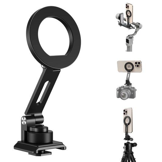 elitehood Magsafe Tripod Mount with Cold Shoe & Arca Port & 1/4" Thread, Aluminum Magnetic iPhone Tripod Mount Adapter for Camera, Adjustable Camera Phone Holder Attachment for iPhone & Smartphone