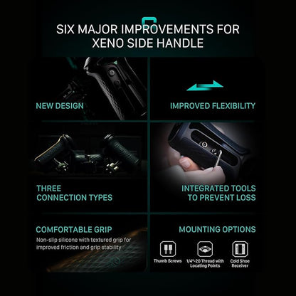 Tilta Xeno Side Handle for Filmmakers & Cameras - Titanium Gray | Secure Connection & Helps Prevent Rotation | Adjustable Height | Textured Silicone Grip | Easy Assembly (1/4″-20 w/Locating Pins)