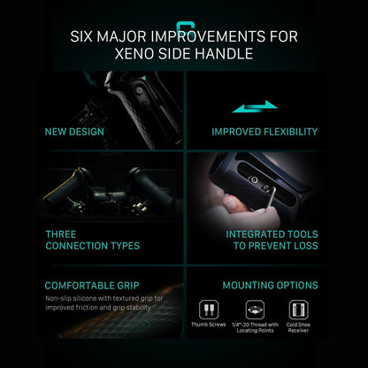 Tilta Xeno Side Handle for Filmmakers & Cameras - Titanium Gray | Secure Connection & Helps Prevent Rotation | Adjustable Height | Textured Silicone Grip | Easy Assembly (1/4″-20 w/Locating Pins)