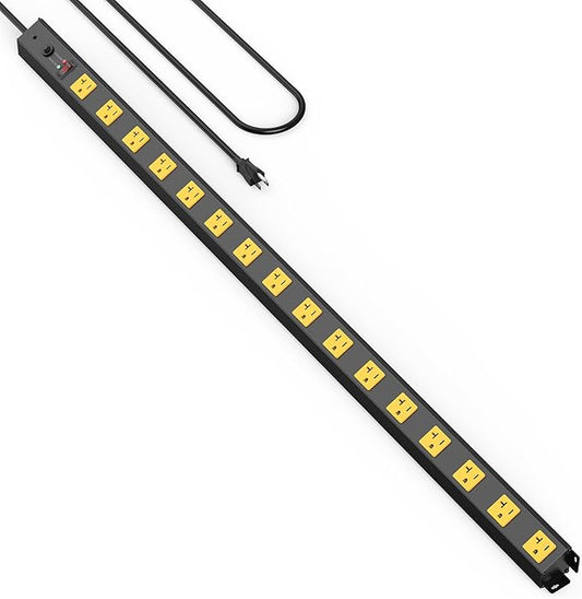 HHSOET 16 Outlet Long Power Strip, 4FT Cord Heavy Duty Power Strip with 4800J Surge Protection, 20a Mountable Wide-Spaced Outlets for Home, Office, Garage & Workshop - ETL Certified