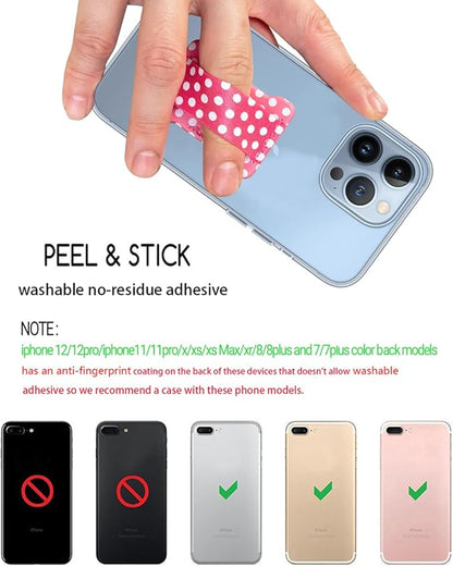 Universal Phone Grip for Smartphones - Phone Holder for Hand for Back of Phone - Wireless Charging Compatible (Dot Pink) - 2Pack