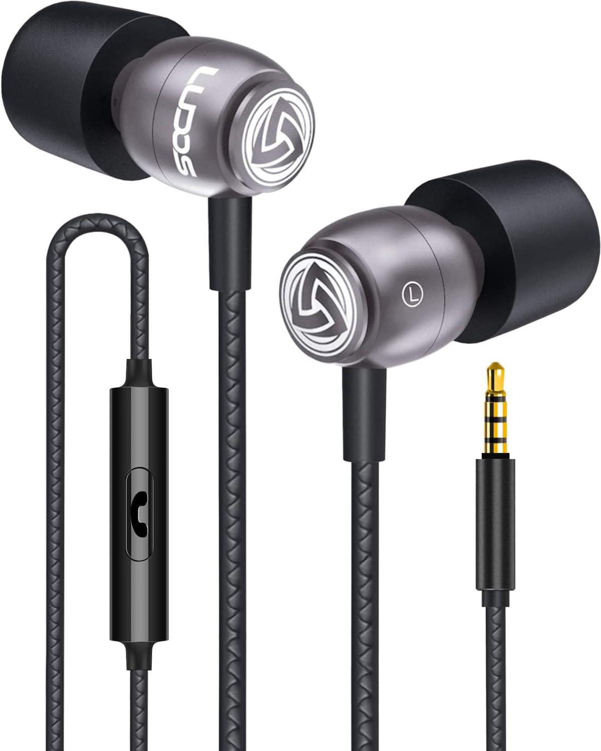 LUDOS Clamor Wired Earbuds in-Ear Headphones, 5 Years Warranty, Earphones with Microphone, Noise Isolating Ear Buds, Memory Foam for iPhone, Samsung, School Students, Kids, Women, Small Ears - Purple