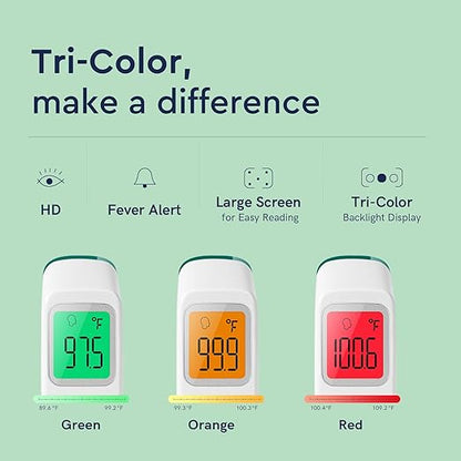 Forehead Thermometer for Adults and Kids, Fast Accurate Thermometer with Fever Alarm, 1S Reading & Silent Mode, Easy to Use Health Thermometer (Green)