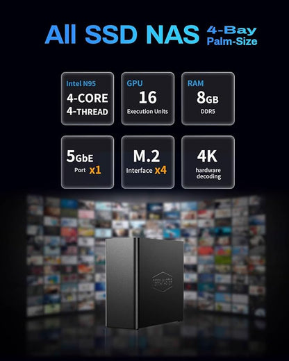 TERRAMASTER F4 SSD NAS Storage - 4Bay All SSD NAS Server N95 QuadCore CPU, 8GB DDR5 RAM, 5GbE Port, Palm-Sized High-Performance Network Attached Storage (Diskless)