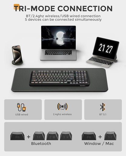DAREU EK98PRO Wireless Mechanical Keyboard, Gasket Hot Swappable Custom, Pre-lubed Linear Switches, Side Printed PBT Keycaps, BT5.0/2.4GHz/USB-C, RGB Backlit Gaming Keyboard for Win/Mac