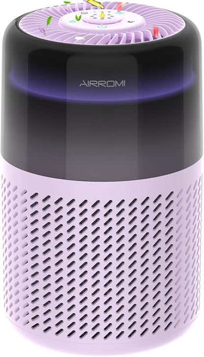 AIRROMI Air Purifier for Bedroom Home,HEPA Filter,Covers Upto 549 Ft²,Quiet 360°intake Air Cleaner with Fragrance ponge for Better Sleep,Night Light,Filters Smoke,Pet Dander,Allergies,Dust,A2005Purple