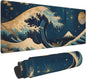 Gaming Mouse Pad, Large Non-Slip Rubber Base Mousepad, Keyboard Mouse Mat, Desk Pad with Stitched Edges, 31.5x11.8inch, Wave Moon