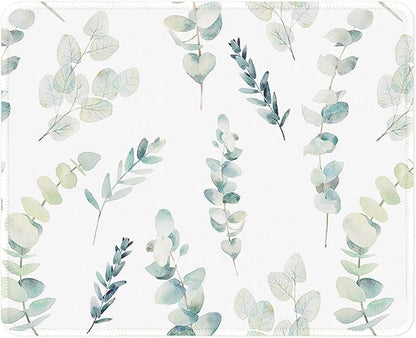 ITNRSIIET Mouse Pad with Stitched Edge Premium Textured Smooth Precise Operation Waterproof Washable Non-Slip Rubber Base Desktop Protection Mat, 10.2×8.3×0.12 inches, Eucalyptus Branches