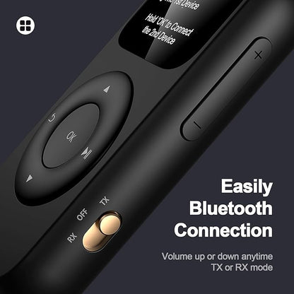 SoundSync Pro Bluetooth Transmitter & Receiver for Airplane, Easy Setup Bluetooth Audio Transceiver for 2 BT Devices, Volume Control, RCA for TV