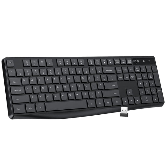 Lovaky Wireless Keyboard MK98, 2.4G USB Computer Cordless Keyboard, Enlarged Indicator Light, Ergonomic Full Size PC Keyboard with Number Pad for Windows, Laptop, Desktop, Chromebook, Notebook, Black