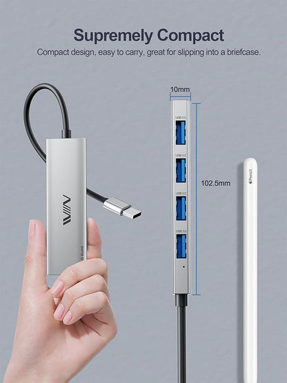 USB 3.0 Hub,4 Port USB Splitter Extender Portable Adapter Multiport Data Hub for Laptop,Xbox, Flash Drive,HDD,Console,Camera,Keyborad,Mouse Windows,Mac OS PC,Not Designed to Charge Devices-Sliver