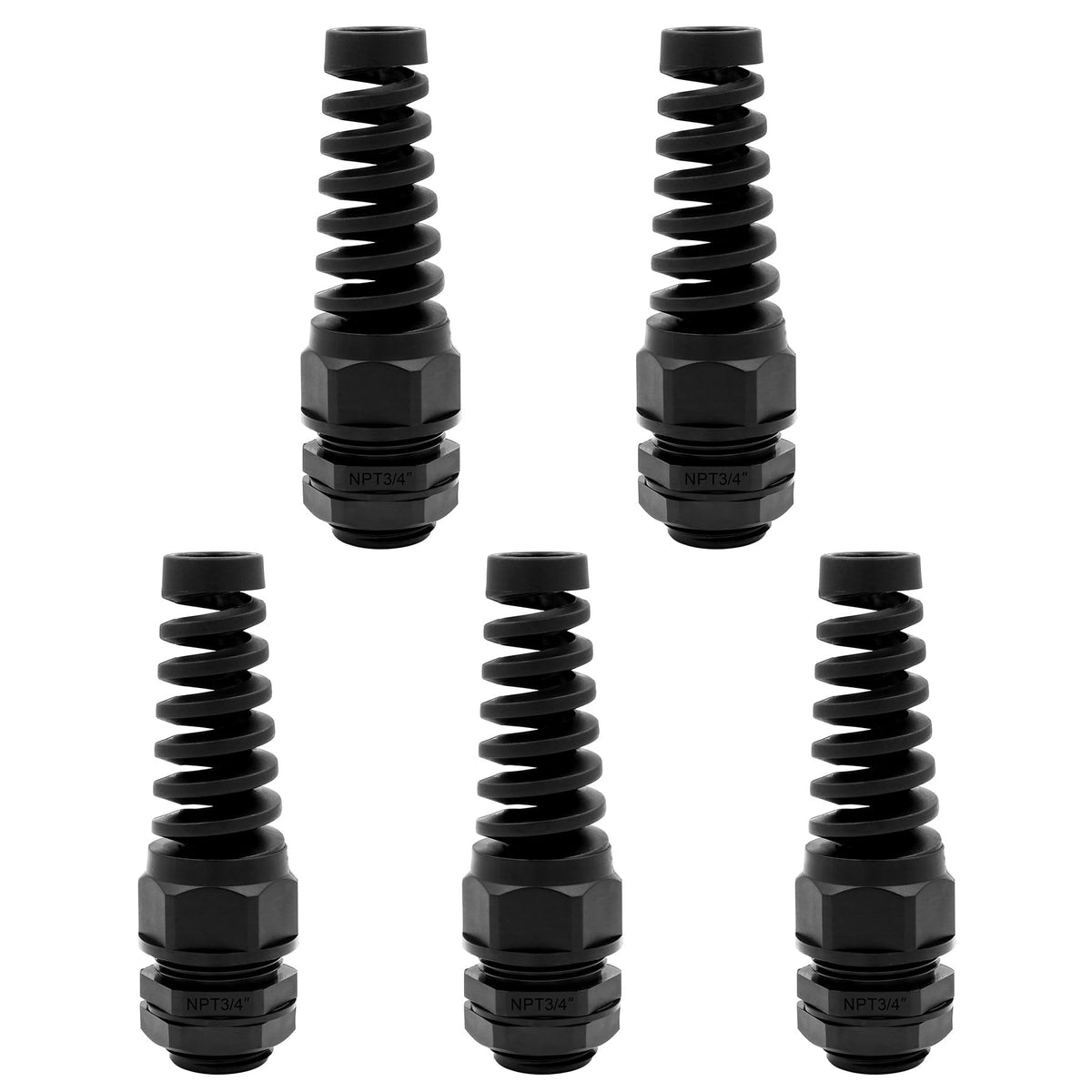 Strain Relief Cord Connector,LISTENJIALE 2Pcs NPT 1/4" Waterproof Cable Gland Flex Spiral Strain Relief Adjustable 4-8mm Cable Connector Nylon Joint with Gaskets(Black)