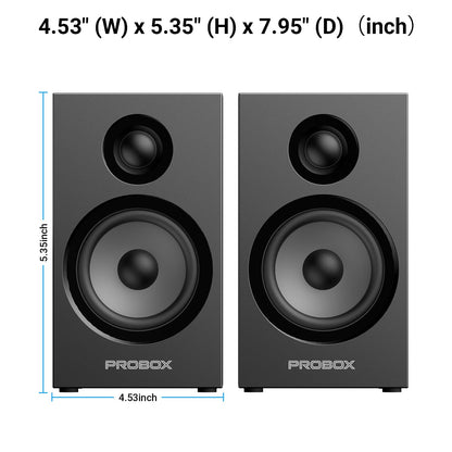 Probox Powered Bookshelf Speakers HiFi Computer Gaming Monitors with Bluetooth 5.3 & 24-Bit USB DAC Stereo Speaker PC Speakers 3.5" Woofer,1" Silk Dome Tweeter, Adjustable Bass/Treble BT16-Black