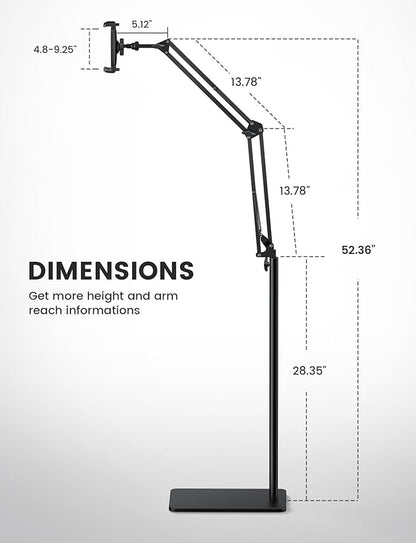 Floor Tablet Stand Phone Holder - Lamicall [55" Height Adjustable][ Flexible Arm] Multi Angle Tablet Holder, 5lb Weighted Base Bed Mount For 4.7-13" Devices, iPad Pro Air Mini, Kindle, Tabs, E-Readers