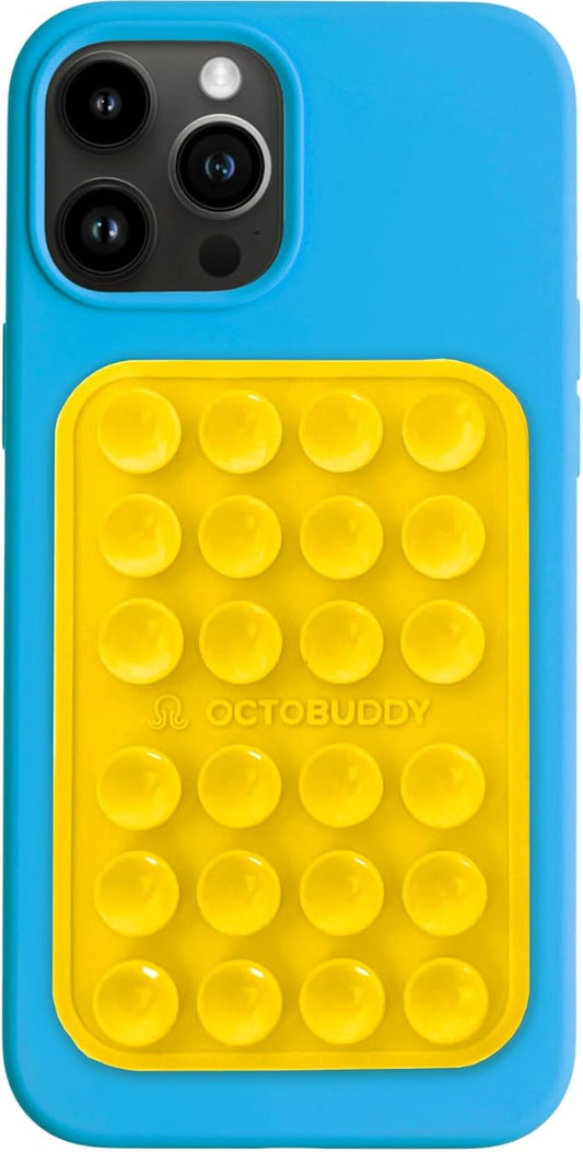OCTOBUDDY Classic MAX - Silicone Suction Phone Case Adhesive Mount - Hands-Free, Strong Grip Holder for Selfies and Videos - iPhone and Android Compatible - 2.6″ x 3.9″, Yolk Yellow