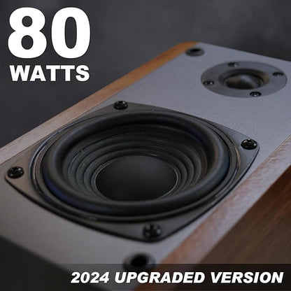 SINGING WOOD BT25 Powered Bluetooth Bookshelf Speakers with Subwoofer Output, 80W Hi-Fi Active 2.0 Stereo System, Optical/RCA Inputs, Studio Monitors for Home Theater, PC Gaming, Turntable