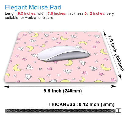 IMAYONDIA Pink Kawaii Mouse Pad, Cute Moon Bunny Small Mouse Mat，Aesthetic Anime Mousepad for Women Kids Office Home School, Computer PC Laptop Mice Pad, 9.5 x 7.9 Inch
