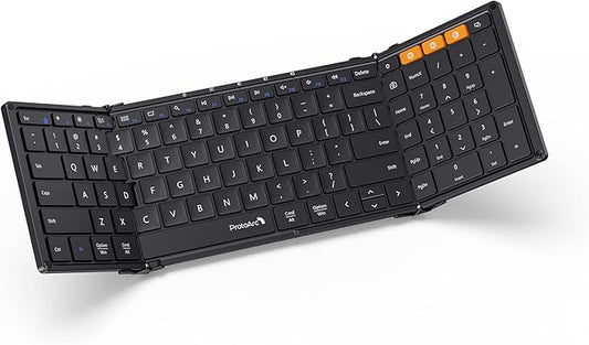 ProtoArc Foldable Bluetooth Keyboard, XK01 Full-Size Portable Wireless Keyboard for Travel, 105 Keys, 0.65" Keycaps, Multi-Device Sync for iPad Tablet Smartphone Laptop PC Windows iOS Android, Black