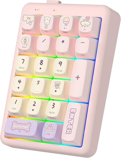 NumberPad,21Keys HotSwappable Numpad,Bluetooth5.0/2.4G/Type-C Wireless Numeric Keypad,Rechargeable Number keypad,RGB Gasket Structure Mechanical Keyboard with PBT Keycap for PC Laptop Notebook