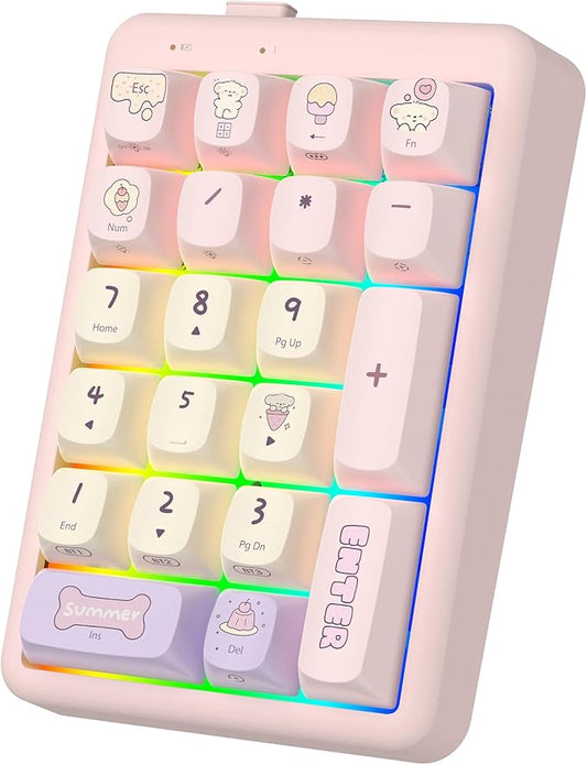 FOPATO Wireless Numeric Keypad Numpad Bluetooth Number Pad, S21 10 Key Pink Portable Mini Cute Financial Accounting Rechargeable Numeric Pad for Windows Laptop Desktop, PC, BT 5.0/2.4G