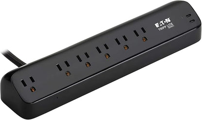 Eaton Tripp Lite series Desk Clamp Power Strip Surge Protector, 6-Outlets, 2x 30W USB-C Charging Ports, 900 Joules, 10ft Braided Flat Extension Cord, Lifetime Manufacturer's Warranty (TLP610U30CLAMPB)