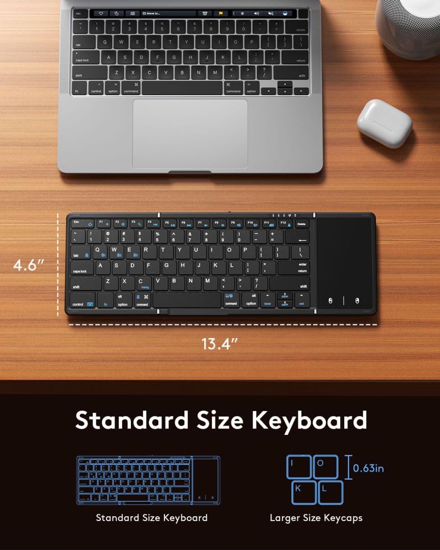 Samsers Full-Size Foldable Bluetooth Keyboard with Large Touchpad, Black