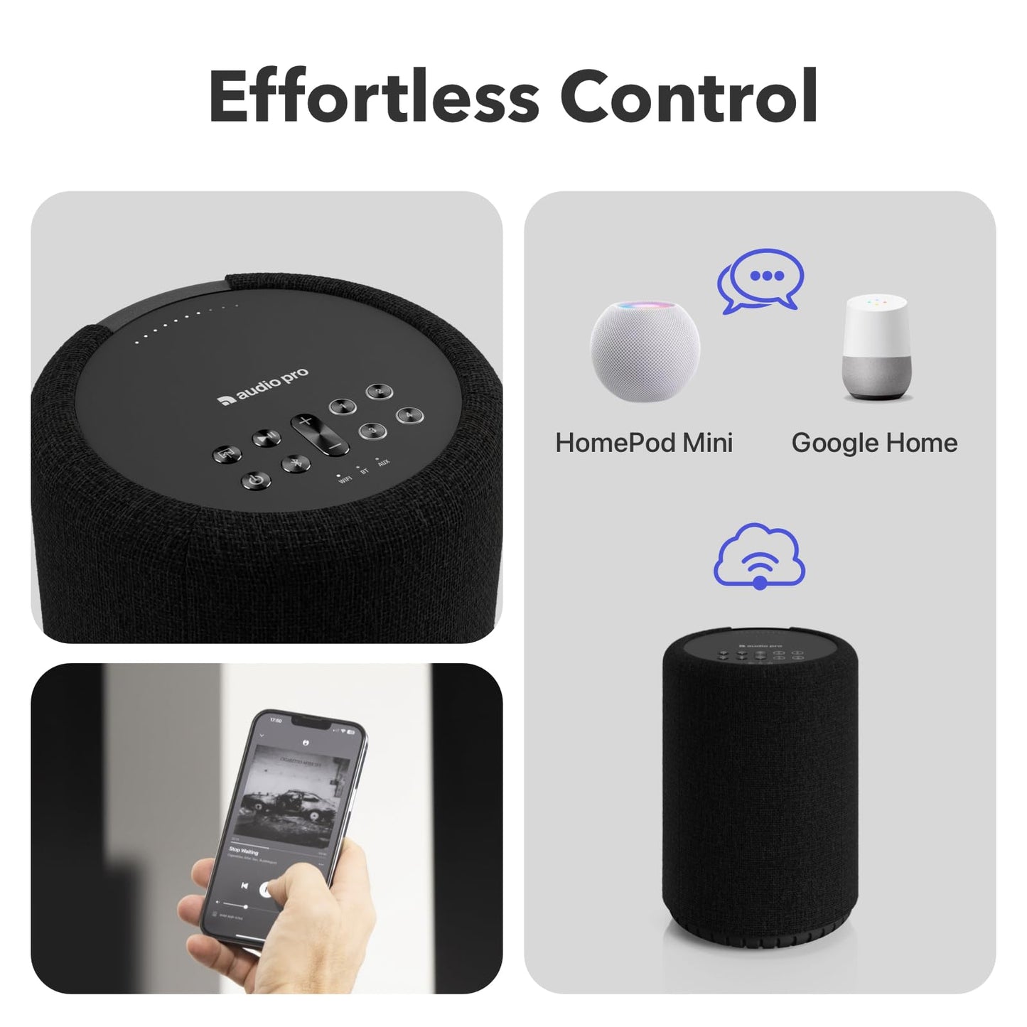 Audio Pro A10 MKII Wireless Multiroom Speaker, WiiM Edition | High Fidelity, Bluetooth, WiFi | Compatible with AirPlay 2, Google Cast, Siri, WiiM Home App, Stream Spotify, Tidal & More, Black