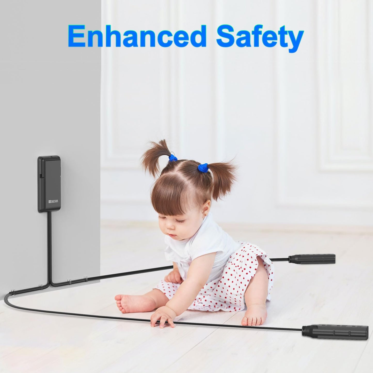 6ft Flat Plug Dual Extension Cord with 6 Outlets, Outlet Cover Extension Cord Flat Wall Plug, Pull Tab Design Outlet Extender, Flat Power Strip Outlet Concealer, Child & Pet Safe, 1875W, Black