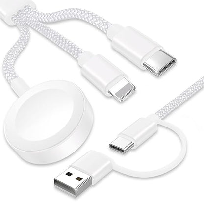 Upgraded 3 in 2 USB C Cable for Apple Watch Charger (4FT/1.2M) Travel USBC Multi Fast Charging Cord Compatible with iWatch Ultra 2/SE 2/10/9/8/7-1, iPhone 16 Pro Max Plus/15/14/13/12/11, iPad, AirPods