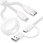 Upgraded 3 in 2 USB C Cable for Apple Watch Charger (4FT/1.2M) Travel USBC Multi Fast Charging Cord Compatible with iWatch Ultra 2/SE 2/10/9/8/7-1, iPhone 16 Pro Max Plus/15/14/13/12/11, iPad, AirPods