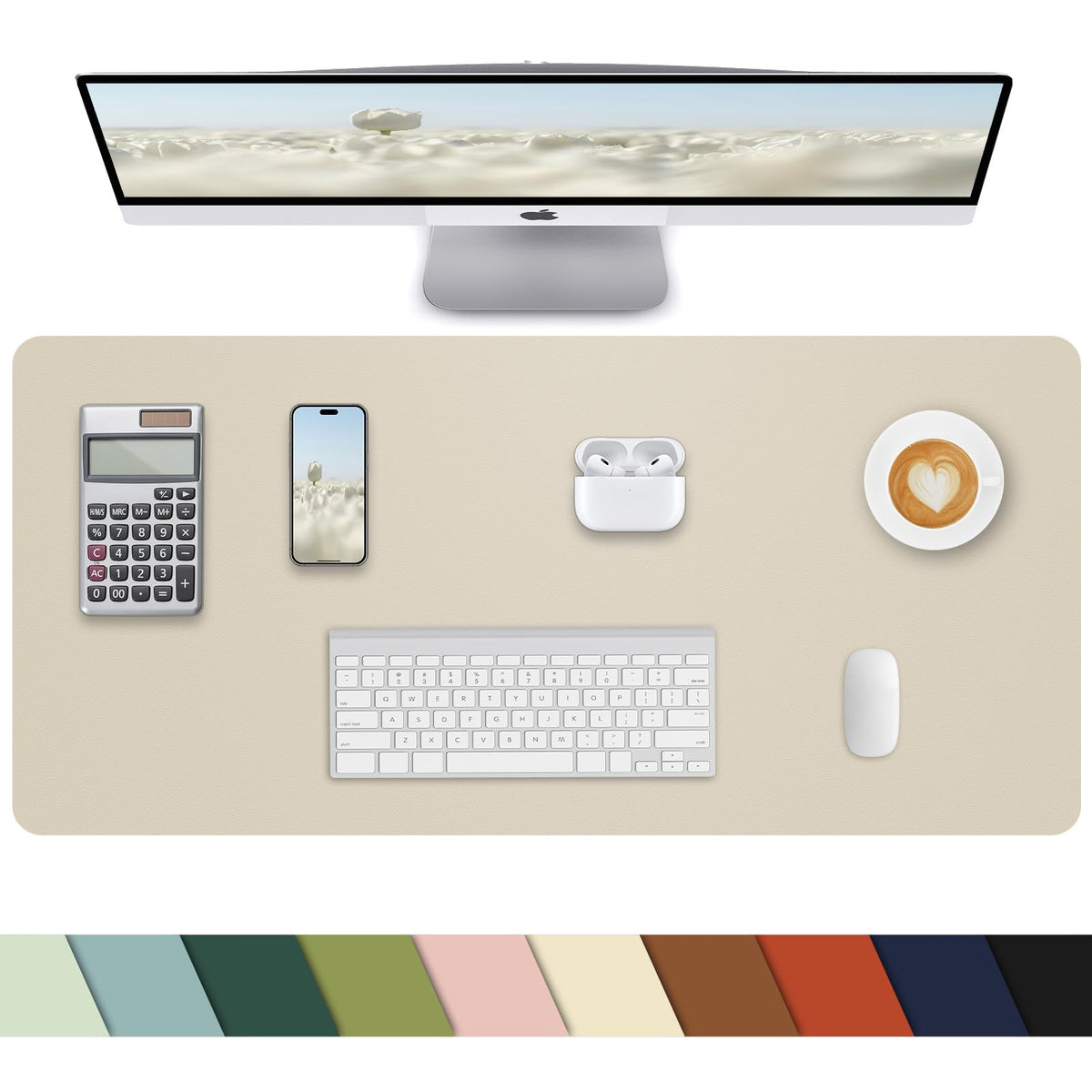 Leather Desk Pad Protector, Office Mat, Large Mouse Pad, Non-Slip Blotter, Laptop Pad, Waterproof Writing Pad for Office & Home (Grey Blue, 40" x 17")
