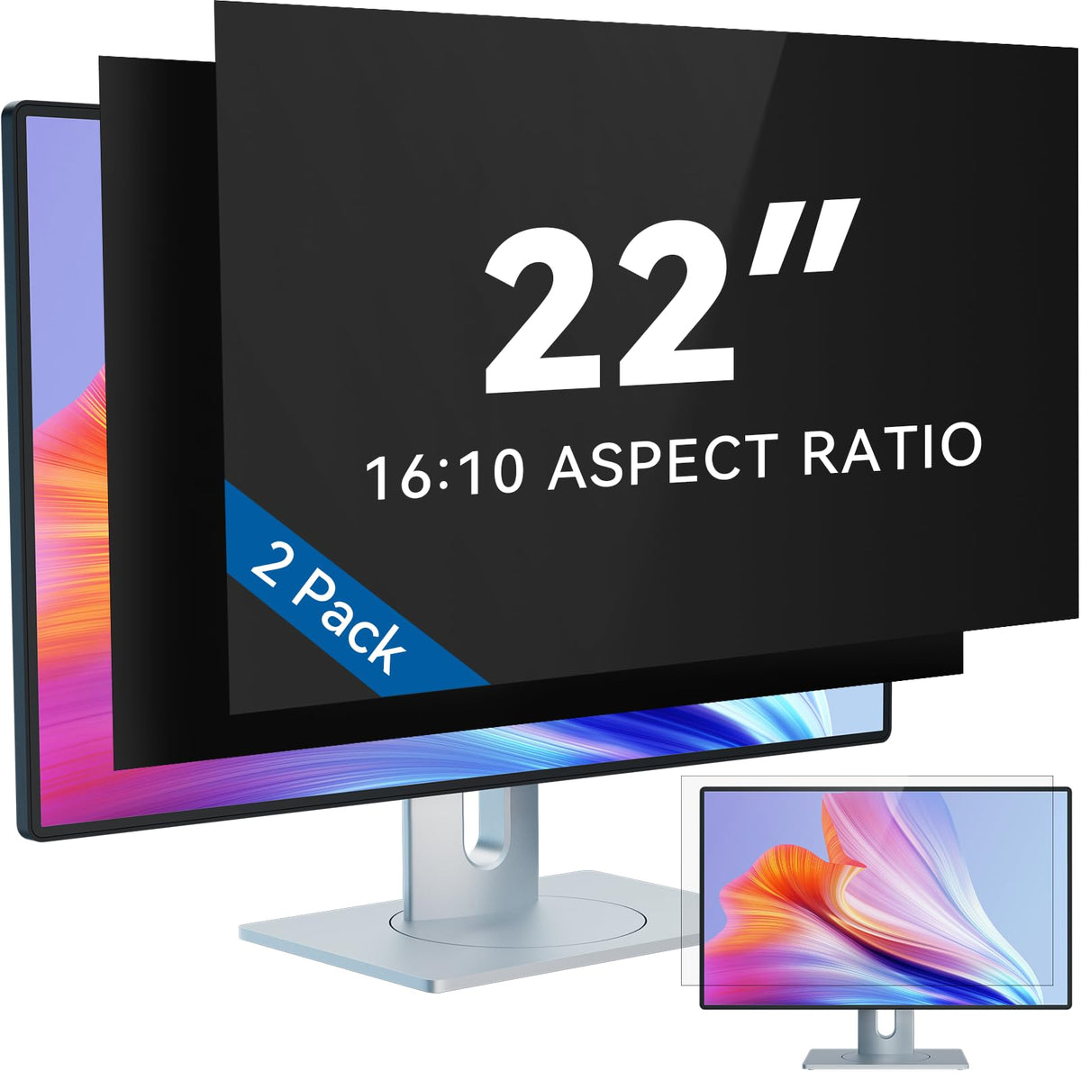 IPROKKO [2-Pack] 23.8 Inch Computer Privacy Screen Filter for 16:9 Widescreen Monitor, Removable 23.8in Anti Blue Light Glare Privacy Shield, Anti Spy Security Protector for Hp Dell Asus Acer Samsung