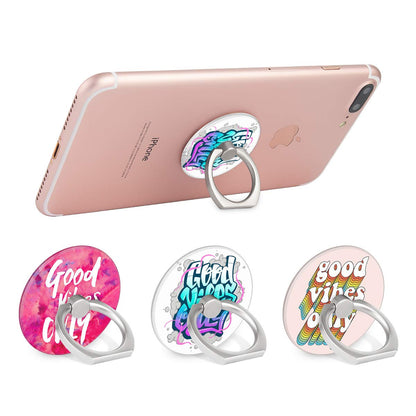 Bonoma Phone Ring Holder, 3 Pack Good Vibes Only Universal Finger Ring Stand Grip Kickstand Compatible with Smartphones and Tablets