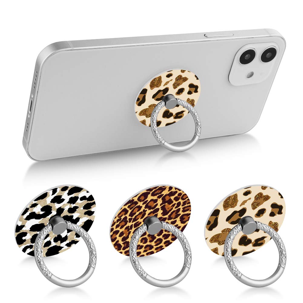 Bonoma Phone Ring Holder, 3 Pack Leopard Pattern Universal Finger Ring Stand Grip Kickstand Compatible with Smartphones and Tablets-Leopards